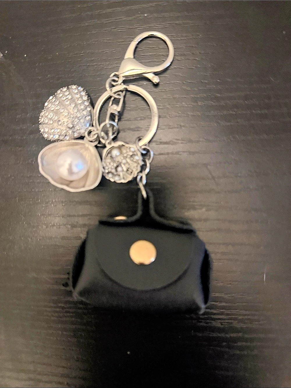 Inspired Black & Silver Shell Charm Keychain Pouch